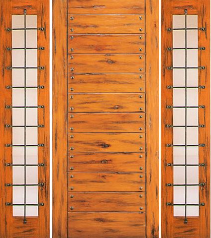 WDMA 78x80 Door (6ft6in by 6ft8in) Exterior Knotty Alder Door with Two Sidelights Flush 1