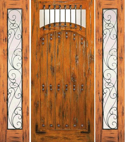 WDMA 78x80 Door (6ft6in by 6ft8in) Exterior Knotty Alder Door with Two Sidelights Prehung Camber Lite 1