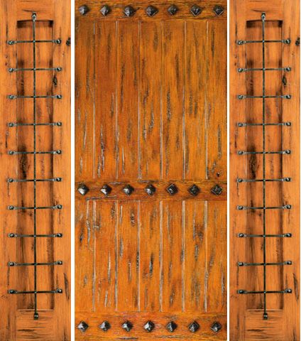 WDMA 78x80 Door (6ft6in by 6ft8in) Exterior Knotty Alder Entry Prehung Door with Two Sidelights Clavos 1