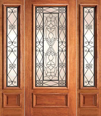 WDMA 78x80 Door (6ft6in by 6ft8in) Exterior Mahogany Scrollwork Iron Beveled Glass Door Two Sidelight 1