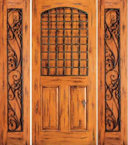 WDMA 78x80 Door (6ft6in by 6ft8in) Exterior Knotty Alder Door with Two Sidelights 3-Panel 1
