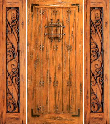 WDMA 78x80 Door (6ft6in by 6ft8in) Exterior Knotty Alder Prehung Door with Two Sidelights Speakeasy 1