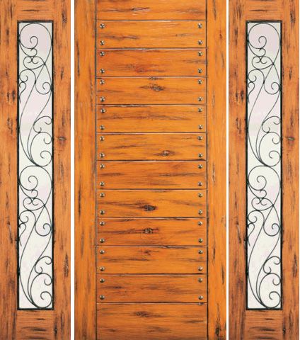 WDMA 78x80 Door (6ft6in by 6ft8in) Exterior Knotty Alder Door with Two Sidelights Flush 1