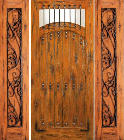 WDMA 78x80 Door (6ft6in by 6ft8in) Exterior Knotty Alder Prehung Door with Two Sidelights Camber Lite 1