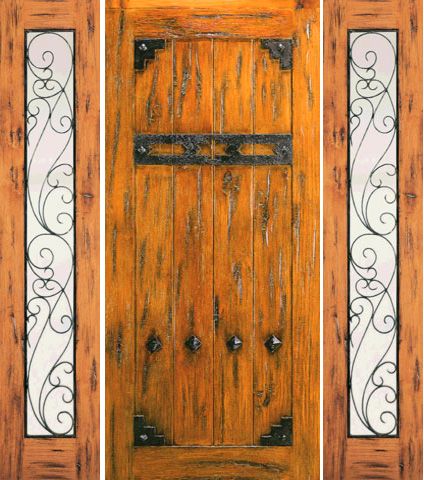 WDMA 78x80 Door (6ft6in by 6ft8in) Exterior Knotty Alder Door with Two Sidelights Prehung Clavos 1