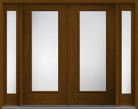 WDMA 80x80 Door (6ft8in by 6ft8in) Patio Oak Low-E Full Lite W/ Stile Lines Fiberglass Exterior Double Door 2 Sides 1