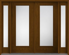 WDMA 80x80 Door (6ft8in by 6ft8in) Patio Oak Low-E Full Lite W/ Stile Lines Fiberglass Exterior Double Door 2 Sides 1