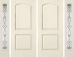 WDMA 80x80 Door (6ft8in by 6ft8in) Exterior Smooth 2 Panel Soft Arch Star Double Door 2 Sides Blackstone Full Lite 1