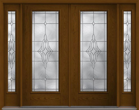 WDMA 80x80 Door (6ft8in by 6ft8in) Exterior Oak Wellesley Full Lite W/ Stile Lines Fiberglass Double Door 2 Sides 1