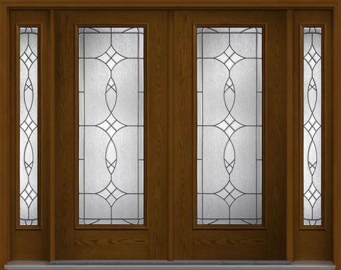 WDMA 80x80 Door (6ft8in by 6ft8in) Exterior Oak Blackstone Full Lite W/ Stile Lines Fiberglass Double Door 2 Sides 1