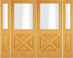 WDMA 84x80 Door (7ft by 6ft8in) Exterior Swing Cherry Wood 1/2 Lite Rustic Crossbuk Double Door / 2 Sidelight 1