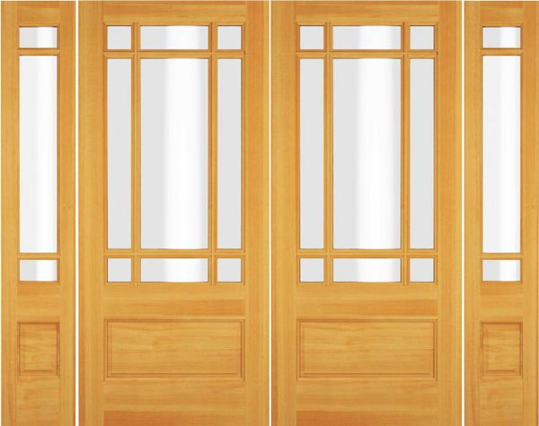 WDMA 84x80 Door (7ft by 6ft8in) Exterior Swing Knotty Alder Wood 3/4 Lite Prairie Double Door / 2 Sidelight 1