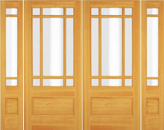 WDMA 84x80 Door (7ft by 6ft8in) Exterior Swing Knotty Alder Wood 3/4 Lite Prairie Double Door / 2 Sidelight 1