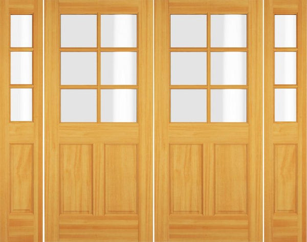 WDMA 84x80 Door (7ft by 6ft8in) Exterior Swing Hickory Wood 1/2 Lite 6 Lite Double Door / 2 Sidelight 1