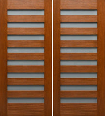 WDMA 84x80 Door (7ft by 6ft8in) Exterior Mahogany Modern 8-Lite Double Door with Opaque Sandblast Glass 1