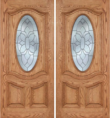 WDMA 84x80 Door (7ft by 6ft8in) Exterior Oak Dally Double Door w/ BO Glass - 6ft8in Tall 1