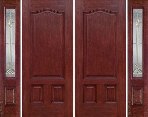 WDMA 84x80 Door (7ft by 6ft8in) Exterior Cherry Three Panel Double Entry Door Sidelights BT Glass 1