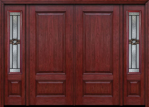 WDMA 84x80 Door (7ft by 6ft8in) Exterior Cherry Two Panel Double Entry Door Sidelights Mission Ridge Glass 1