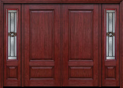 WDMA 84x80 Door (7ft by 6ft8in) Exterior Cherry Two Panel Double Entry Door Sidelights Mission Ridge Glass 1