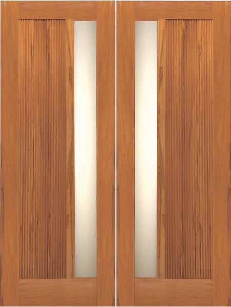 WDMA 84x80 Door (7ft by 6ft8in) Exterior Tropical Hardwood Double Door Contemporary Grooved Panel with Insulated Matte Glass 1