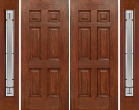 WDMA 84x80 Door (7ft by 6ft8in) Exterior Mahogany Six Panel Double Entry Door Sidelights Full Lite TP Glass 1