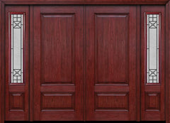 WDMA 84x80 Door (7ft by 6ft8in) Exterior Cherry Two Panel Double Entry Door Sidelights Courtyard Glass 1