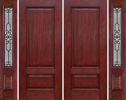 WDMA 84x80 Door (7ft by 6ft8in) Exterior Cherry Two Panel Double Entry Door Sidelights MD Glass 1