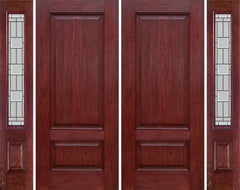 WDMA 84x80 Door (7ft by 6ft8in) Exterior Cherry Two Panel Double Entry Door Sidelights MO Glass 1