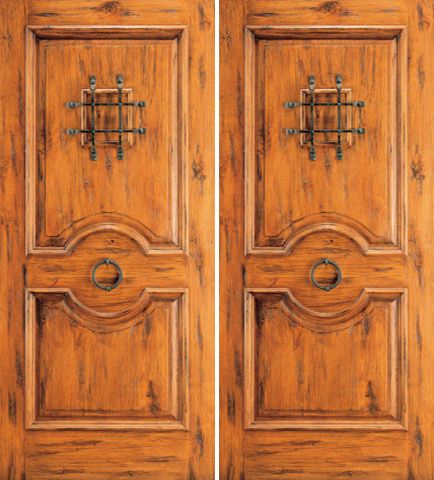 WDMA 84x80 Door (7ft by 6ft8in) Exterior Knotty Alder Double Door 2 Panel Speakeasy Door Knob 1