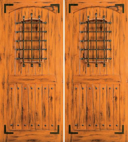 WDMA 84x80 Door (7ft by 6ft8in) Exterior Knotty Alder Double Door 2 Panel Speakeasy Straps 1