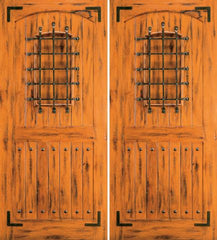 WDMA 84x80 Door (7ft by 6ft8in) Exterior Knotty Alder Double Door 2 Panel Speakeasy Straps 1