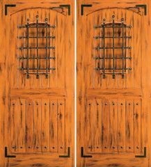 WDMA 84x80 Door (7ft by 6ft8in) Exterior Knotty Alder Double Door 2 Panel Speakeasy Straps 1