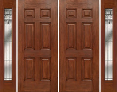 WDMA 84x80 Door (7ft by 6ft8in) Exterior Mahogany Six Panel Double Entry Door Sidelights Full Lite KP Glass 1