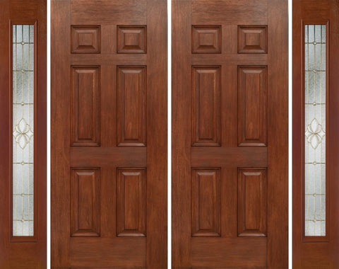 WDMA 84x80 Door (7ft by 6ft8in) Exterior Mahogany Six Panel Double Entry Door Sidelights Full Lite HM Glass 1