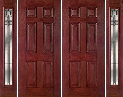 WDMA 84x80 Door (7ft by 6ft8in) Exterior Cherry Six Panel Double Entry Door Sidelights Full Lite KP Glass 1