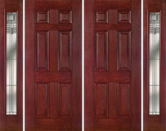 WDMA 84x80 Door (7ft by 6ft8in) Exterior Cherry Six Panel Double Entry Door Sidelights Full Lite KP Glass 1
