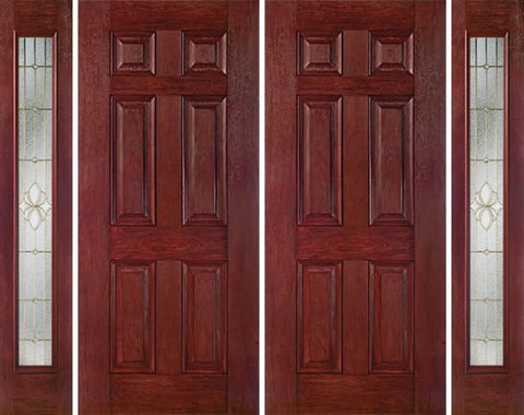 WDMA 84x80 Door (7ft by 6ft8in) Exterior Cherry Six Panel Double Entry Door Sidelights Full Lite HM Glass 1