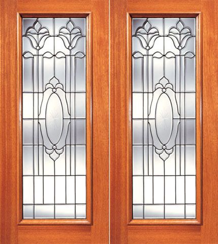 WDMA 84x80 Door (7ft by 6ft8in) Exterior Mahogany Full Lite Twin Flower Design Glass Double Door 1
