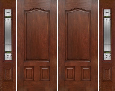 WDMA 84x80 Door (7ft by 6ft8in) Exterior Mahogany Three Panel Double Entry Door Sidelights GR Glass 1