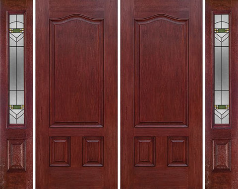WDMA 84x80 Door (7ft by 6ft8in) Exterior Cherry Three Panel Double Entry Door Sidelights GR Glass 1