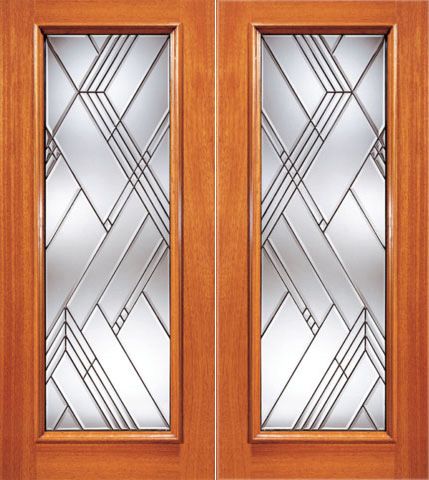 WDMA 84x80 Door (7ft by 6ft8in) Exterior Mahogany Modern Beveled Glass Entry Double Door Triple Glazed Glass Option 1