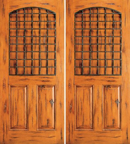 WDMA 84x80 Door (7ft by 6ft8in) Exterior Knotty Alder Double Door 3-Panel Log Home 1
