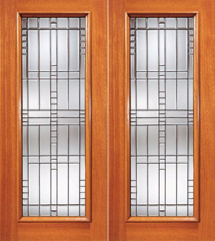 WDMA 84x80 Door (7ft by 6ft8in) Exterior Mahogany Contemporary Art Deco Beveled Glass Double Door 1