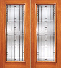 WDMA 84x80 Door (7ft by 6ft8in) Exterior Mahogany Contemporary Art Deco Beveled Glass Double Door 1