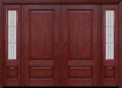 WDMA 84x80 Door (7ft by 6ft8in) Exterior Cherry Two Panel Double Entry Door Sidelights Waterside Glass 1