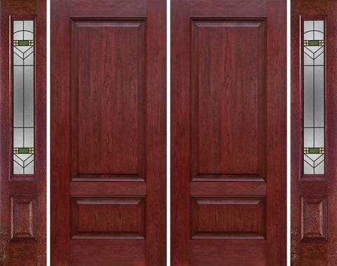 WDMA 84x80 Door (7ft by 6ft8in) Exterior Cherry Two Panel Double Entry Door Sidelights GR Glass 1