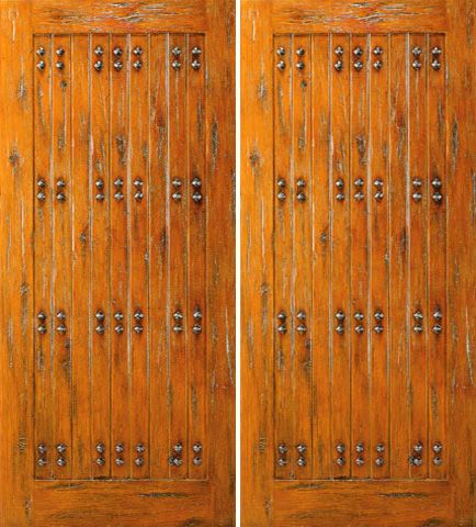 WDMA 84x80 Door (7ft by 6ft8in) Exterior Knotty Alder Double Door Log Home Clavos 1
