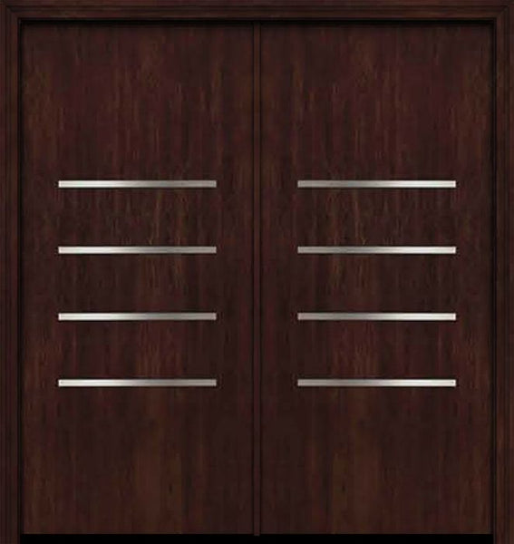 WDMA 84x80 Door (7ft by 6ft8in) Exterior Cherry Contemporary Stainless Steel Bars Double Fiberglass Entry Door FC671SS 1