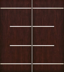 WDMA 84x80 Door (7ft by 6ft8in) Exterior Cherry Contemporary Stainless Steel Bars Double Fiberglass Entry Door FC673SS 1