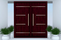 WDMA 84x80 Door (7ft by 6ft8in) Exterior Cherry Contemporary Stainless Steel Bars Double Fiberglass Entry Door FC673SS 2